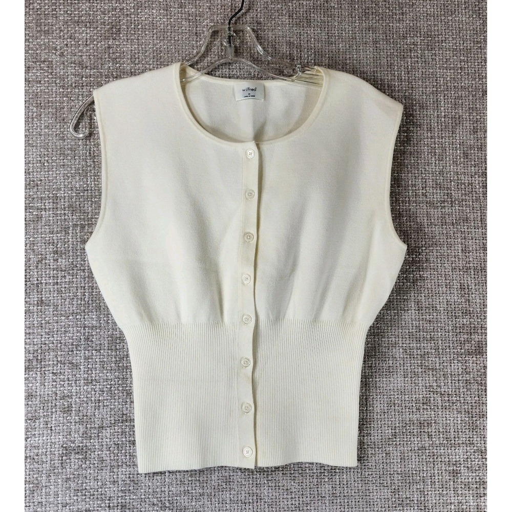 Aritzia Wilfred Go Lightly Sleeveless Cardigan Womens M Cream Knit Button